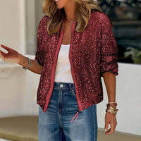 Vesper Shimmering Sequin Zip Bomber Jacket
