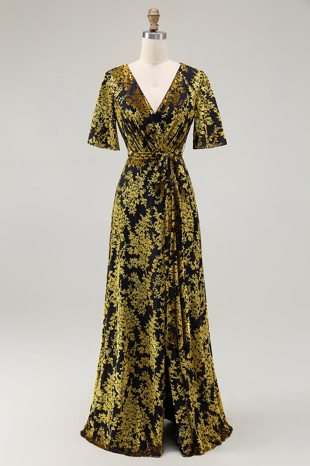 Vespera Burnout Velvet Wrap Maxi Dress