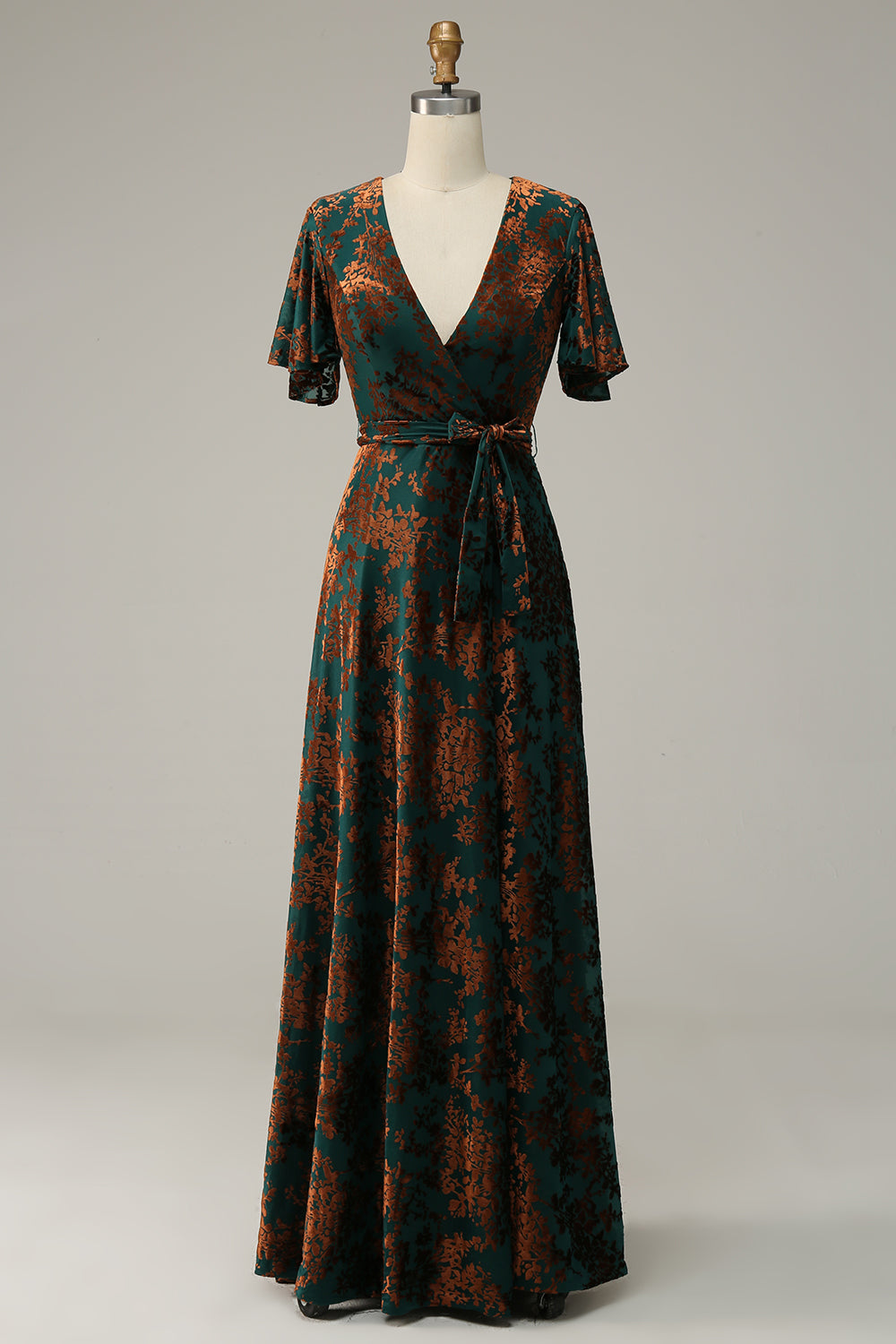 Vespera Burnout Velvet Wrap Maxi Dress