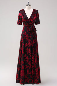 Vespera Burnout Velvet Wrap Maxi Dress