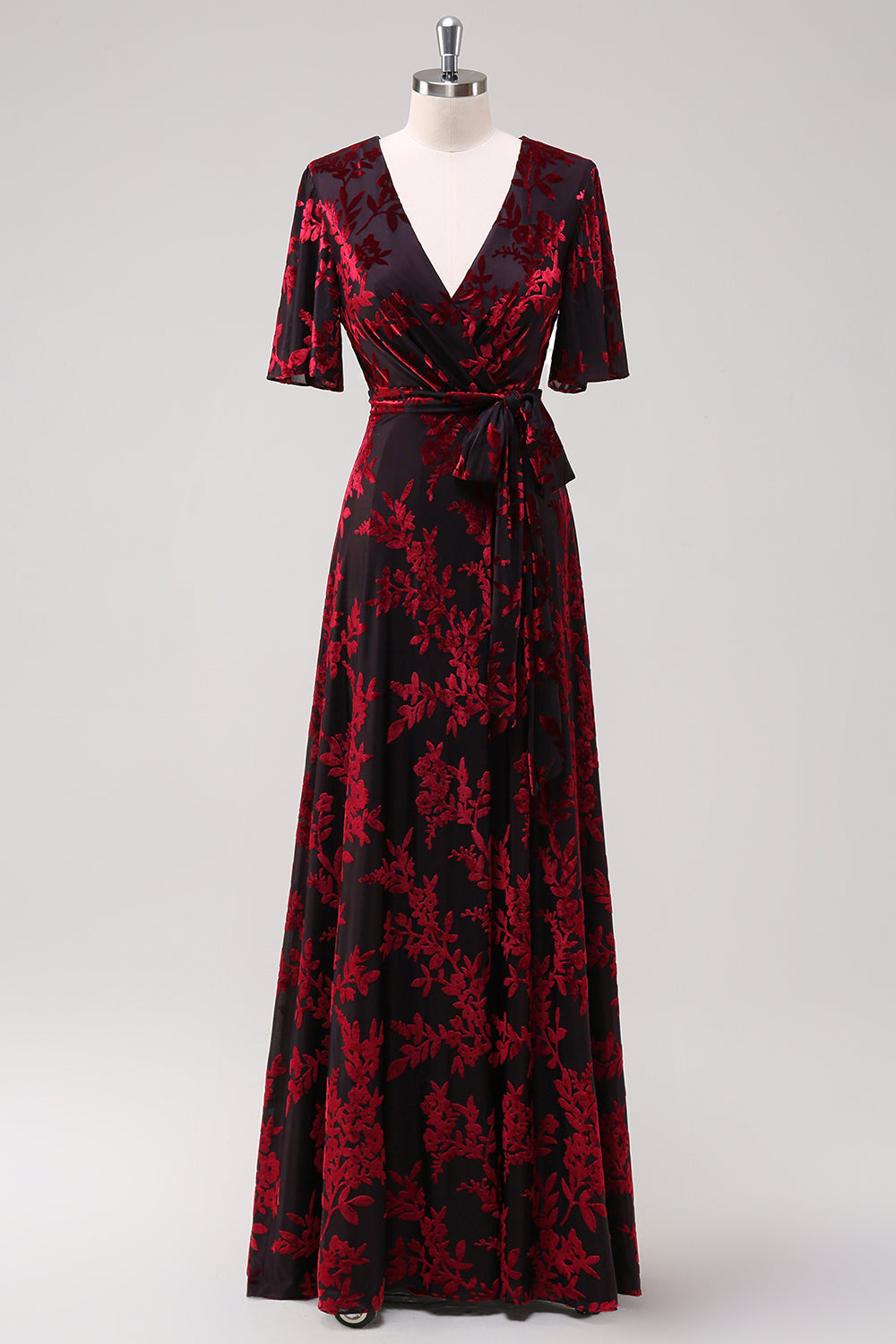 Vespera Burnout Velvet Wrap Maxi Dress