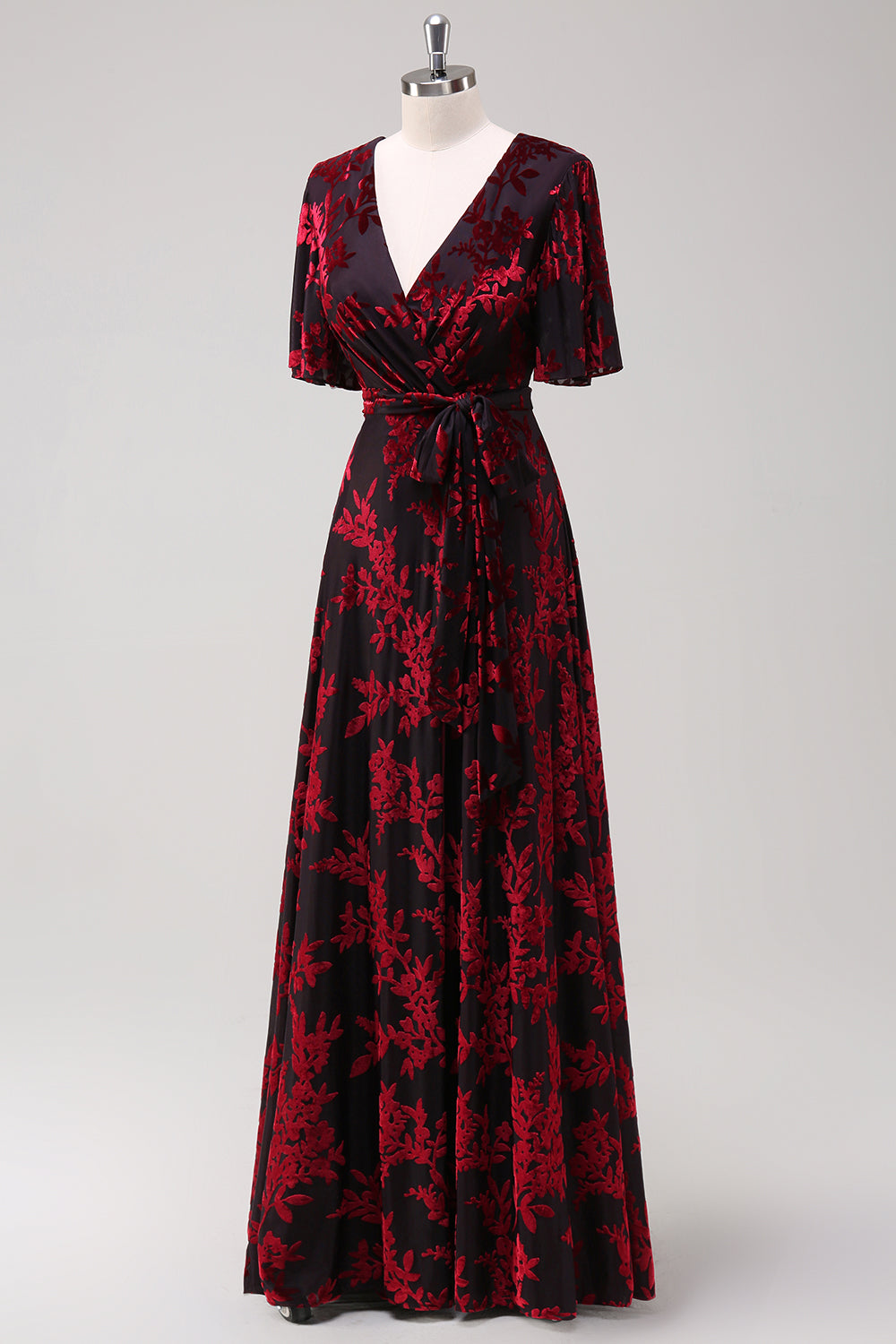 Vespera Burnout Velvet Wrap Maxi Dress
