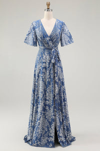 Vespera Burnout Velvet Wrap Maxi Dress