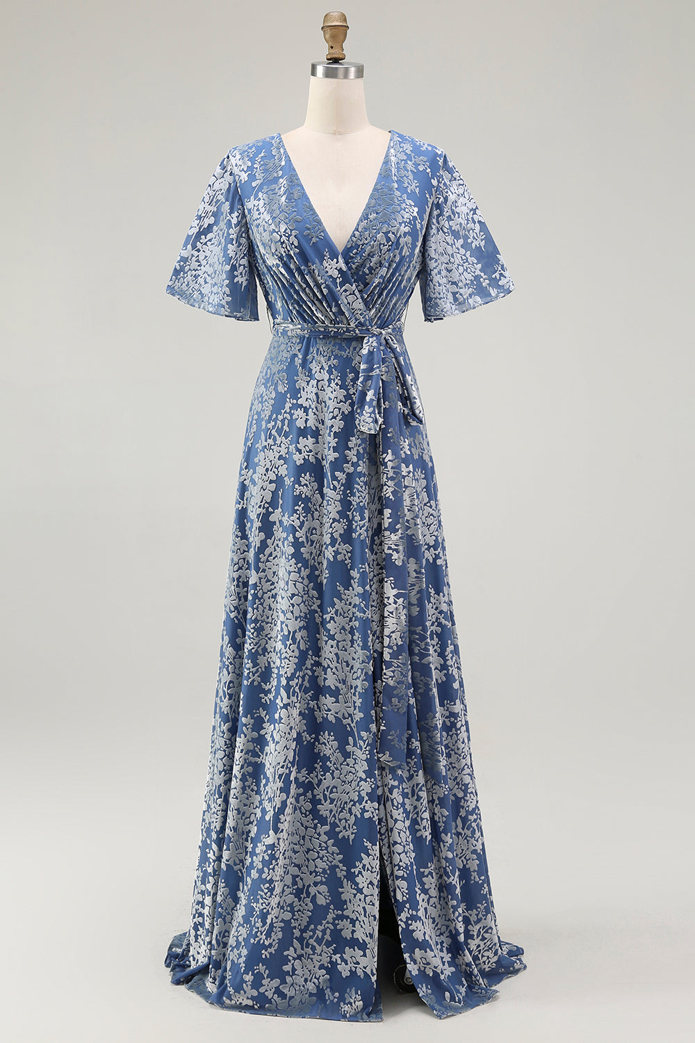 Vespera Burnout Velvet Wrap Maxi Dress