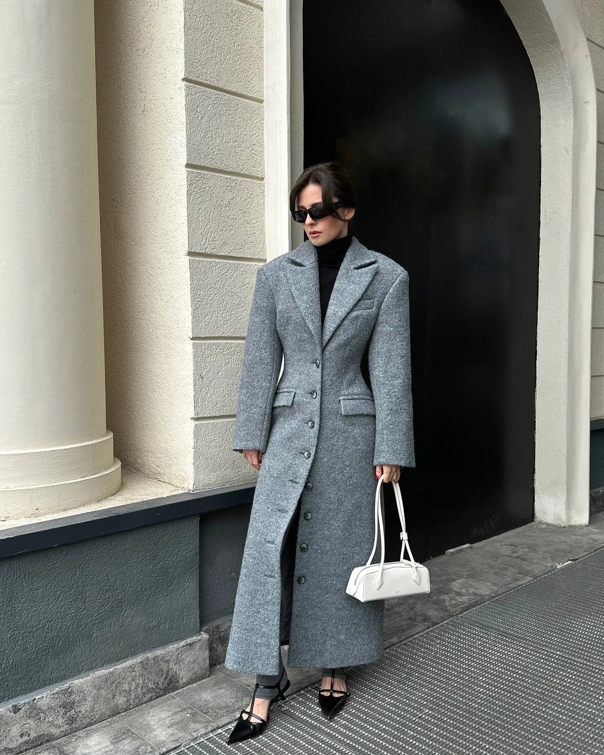 Vespera Cinched-Waist Wool Maxi Coat
