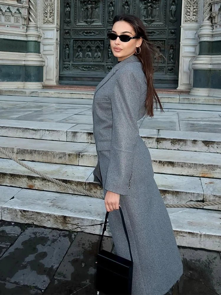Vespera Cinched-Waist Wool Maxi Coat