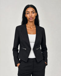 Vespera Collarless Zip-Pocket Tailored Blazer
