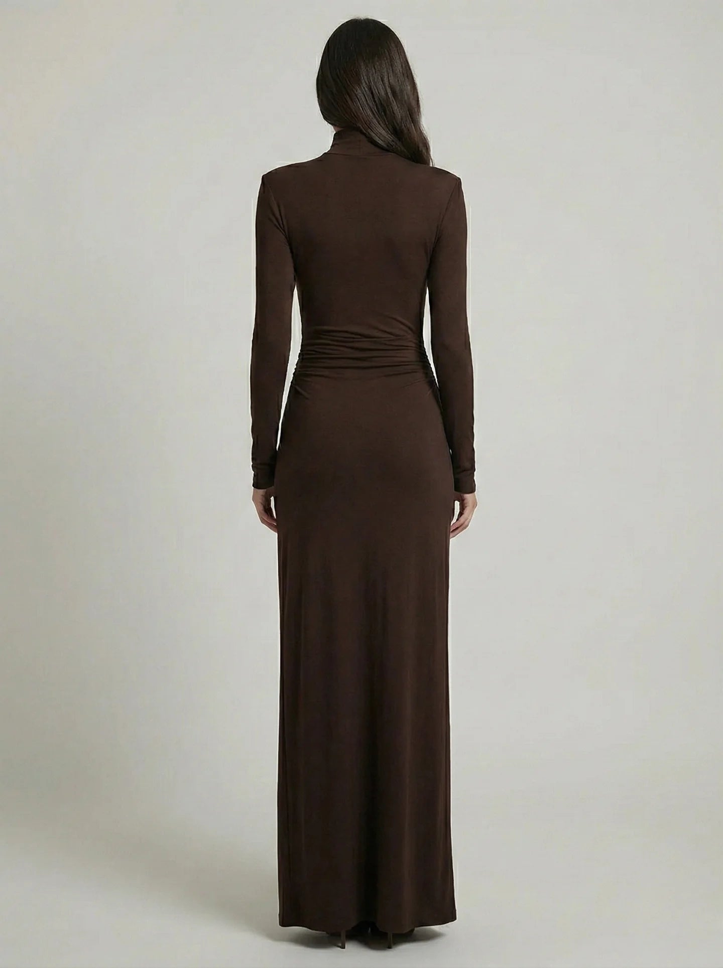 Vespera High Neck Long Sleeve Slit Maxi Dress