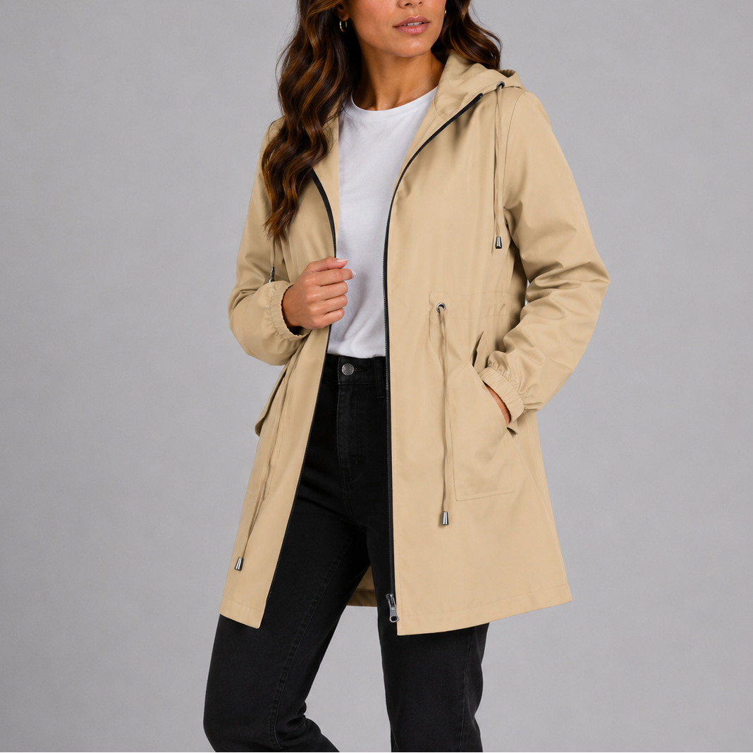 Vespera Hooded Drawstring Lightweight Rain Parka