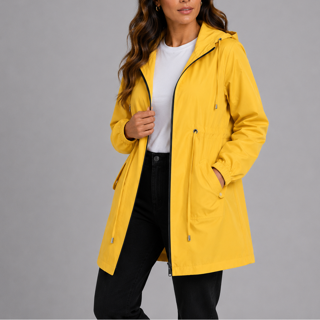 Vespera Hooded Drawstring Lightweight Rain Parka
