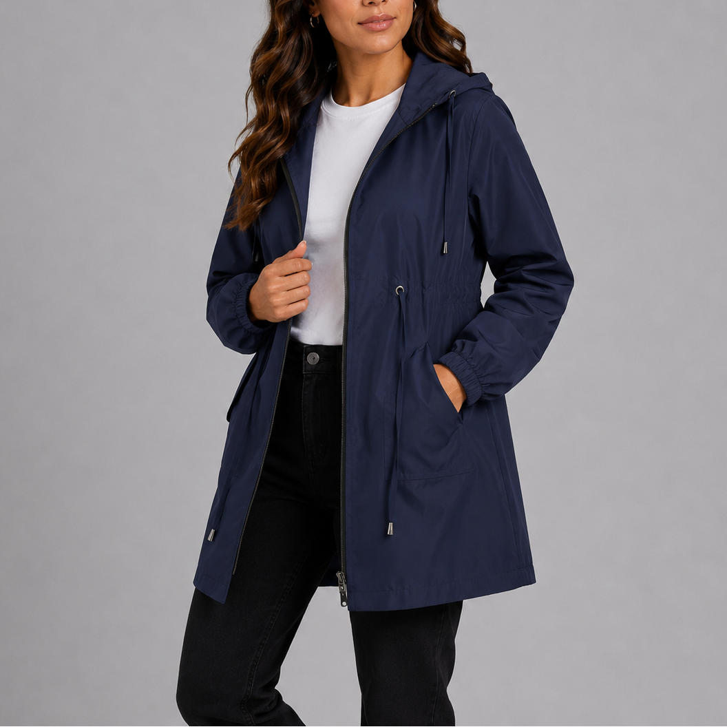 Vespera Hooded Drawstring Lightweight Rain Parka