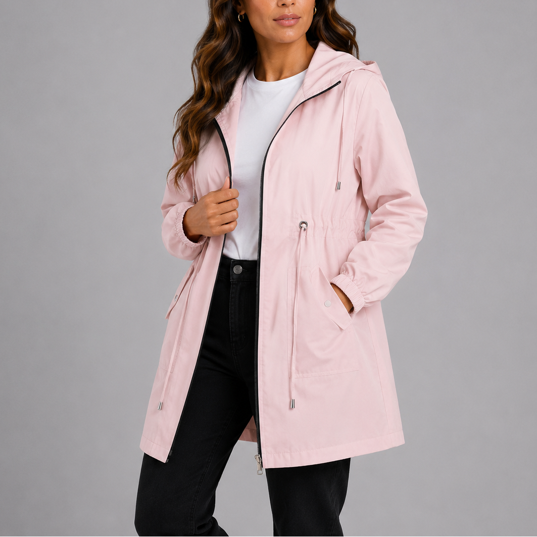 Vespera Hooded Drawstring Lightweight Rain Parka