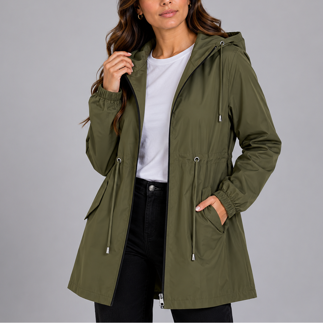 Vespera Hooded Drawstring Lightweight Rain Parka