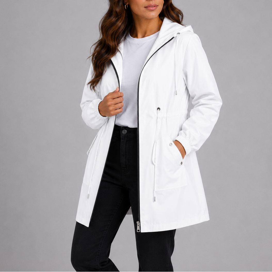Vespera Hooded Drawstring Lightweight Rain Parka