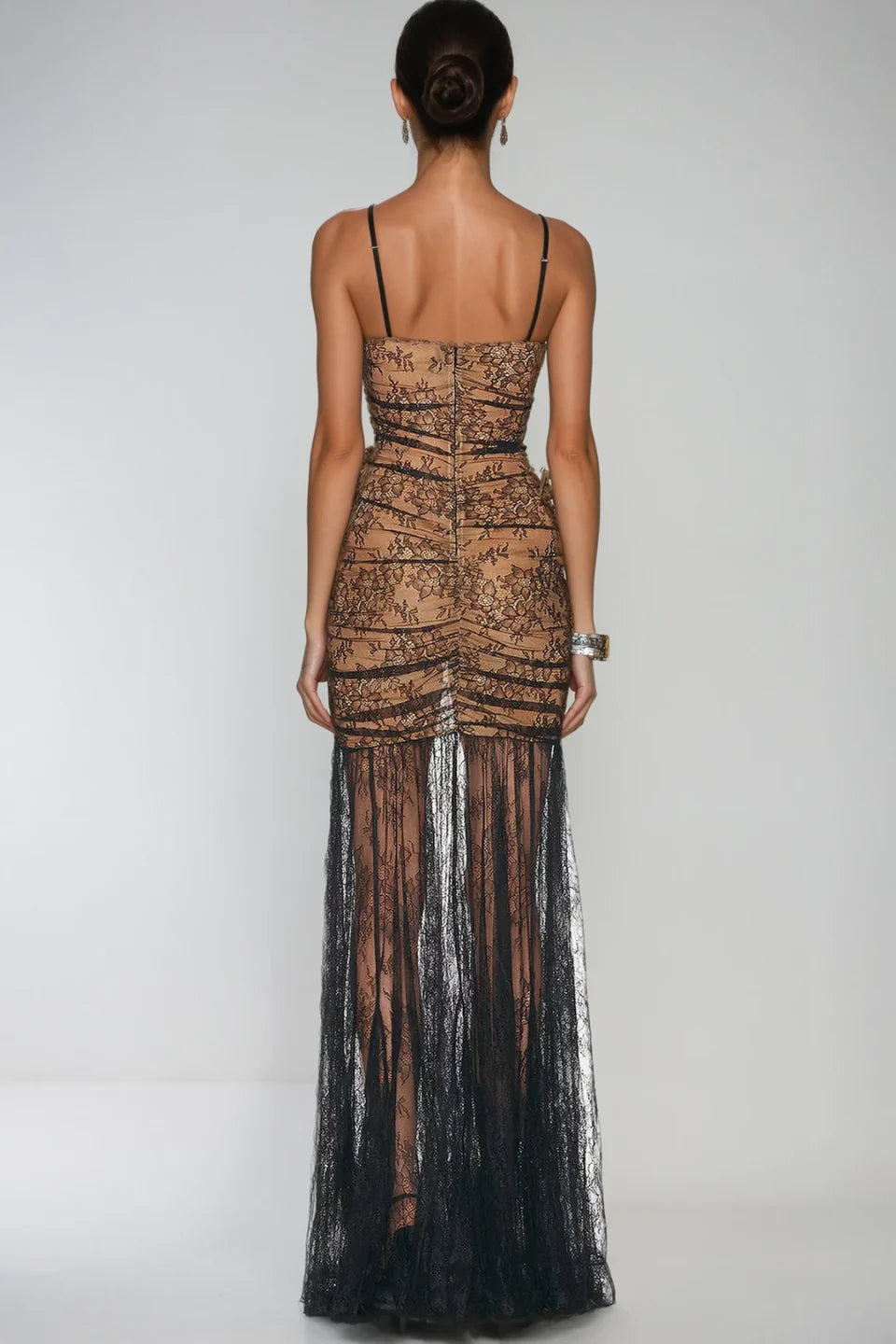 Vespera Lace Slit Maxi Dress Spaghetti Strap