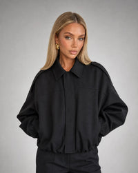 Vespera Oversized Faux-Suede Utility Bomber Jacket
