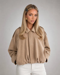 Vespera Oversized Faux-Suede Utility Bomber Jacket