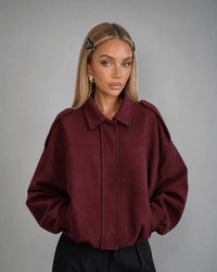 Vespera Oversized Faux-Suede Utility Bomber Jacket