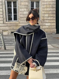 Vespera Scarf-Coat with Contrast Piping