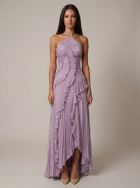Vespera Ruffle Detail Formal Maxi Dress