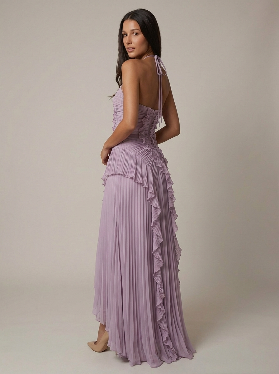 Vespera Ruffle Detail Formal Maxi Dress