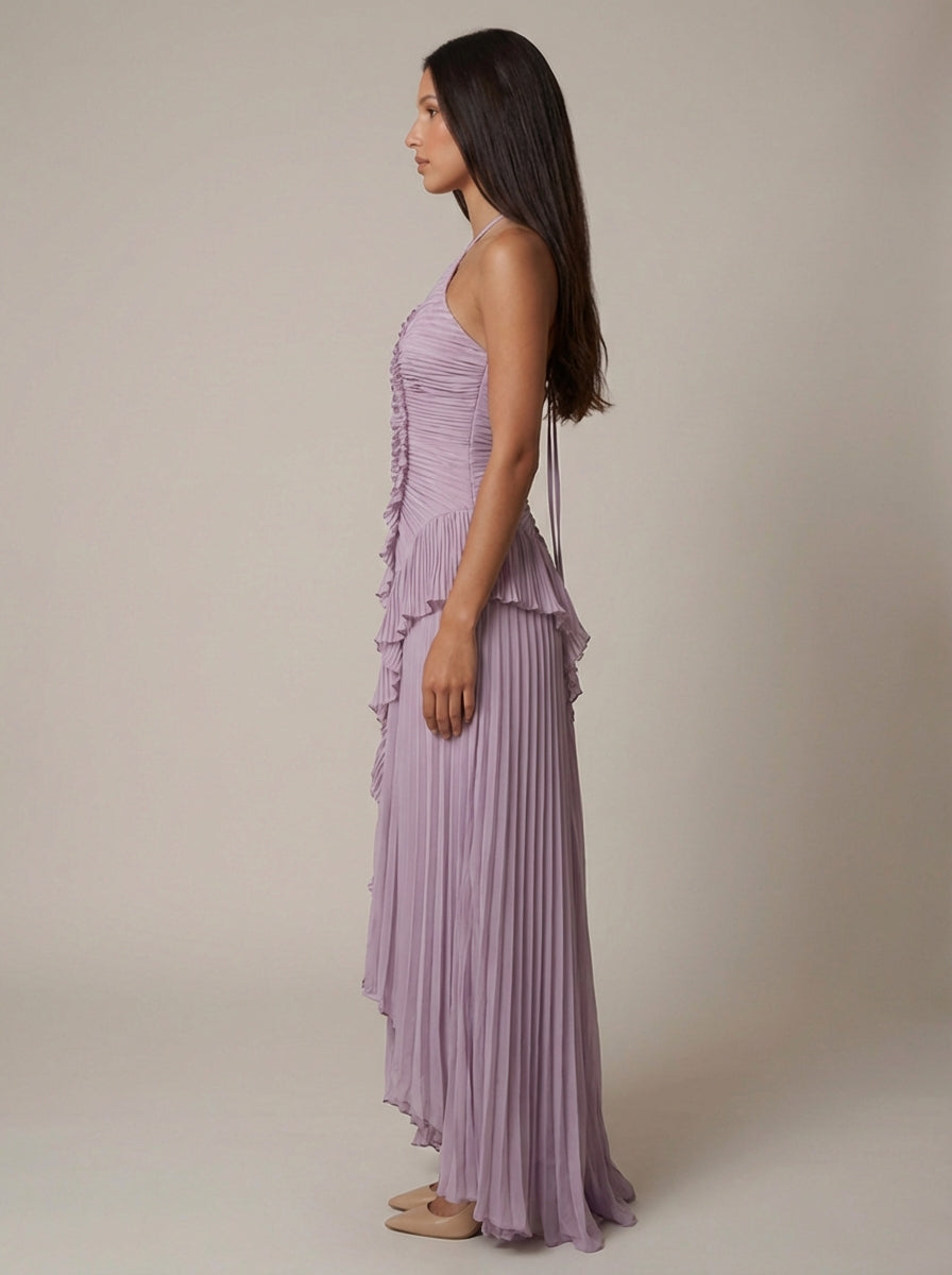 Vespera Ruffle Detail Formal Maxi Dress