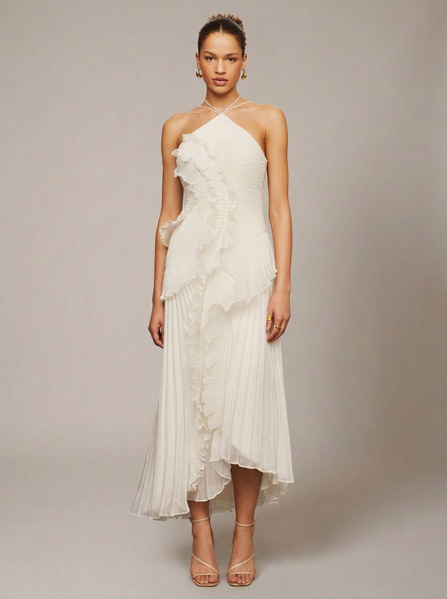 Vespera Ruffle Detail Formal Maxi Dress