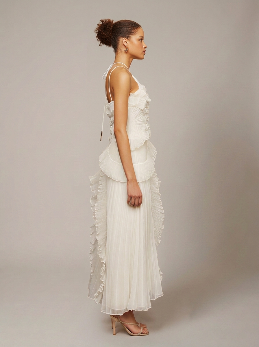 Vespera Ruffle Detail Formal Maxi Dress