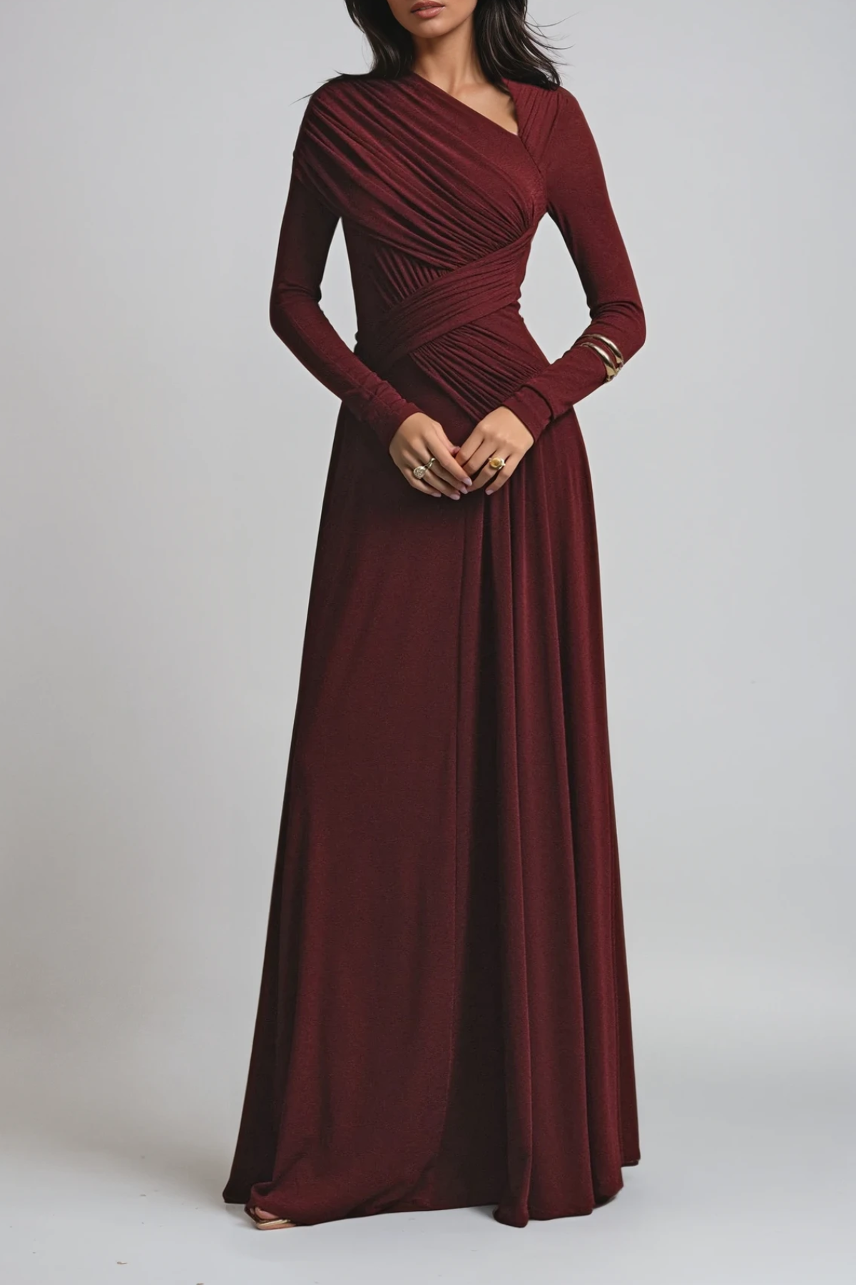Victoria Asymmetric Ruched Evening Maxi Dress