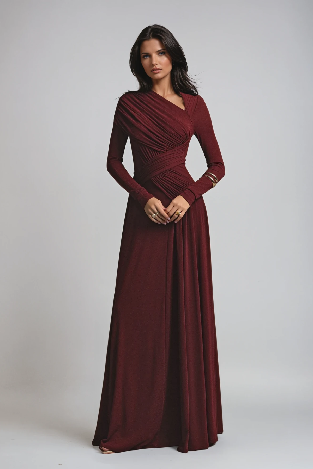 Victoria Asymmetric Ruched Evening Maxi Dress