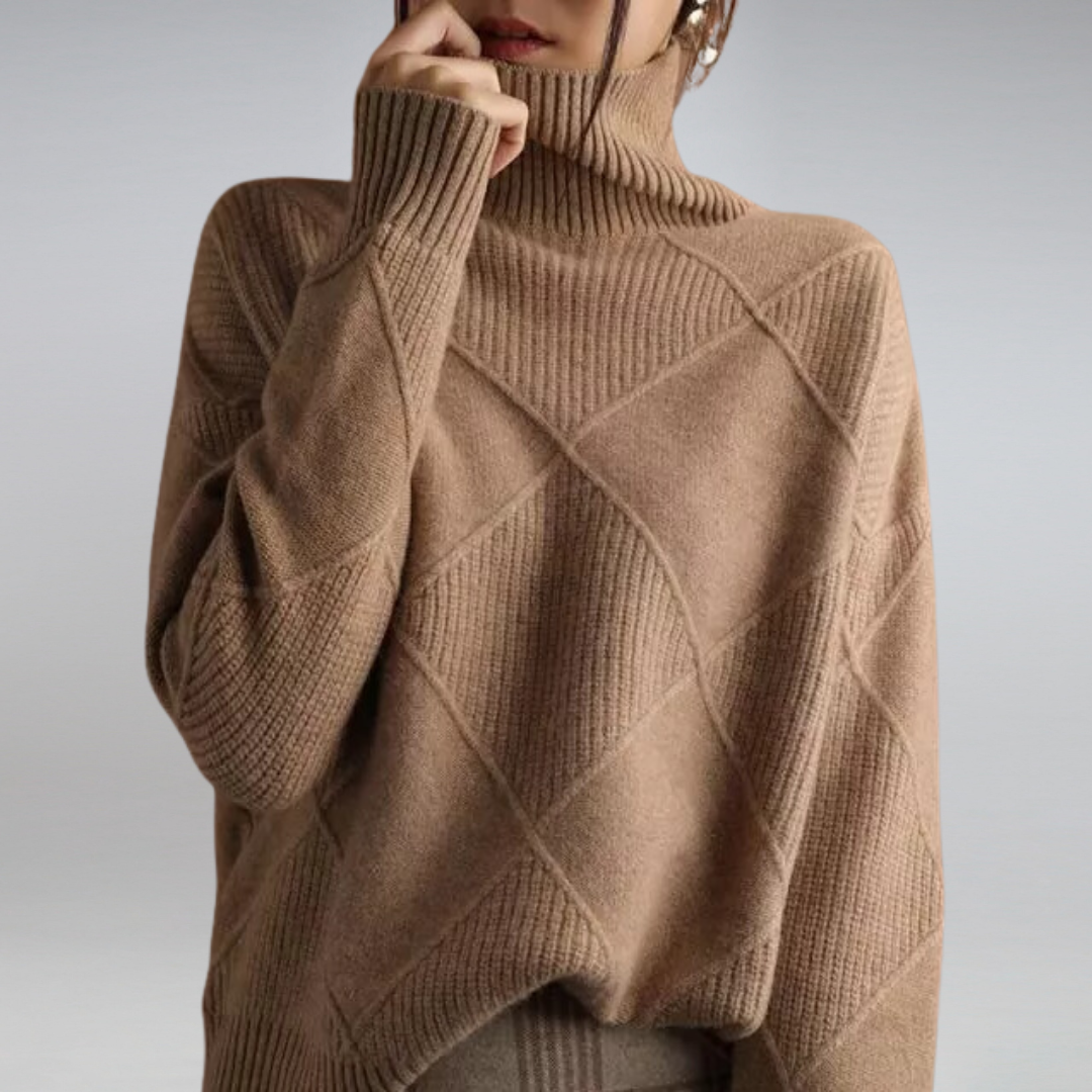 Victoria Textured Geometric Turtleneck Knit Sweater