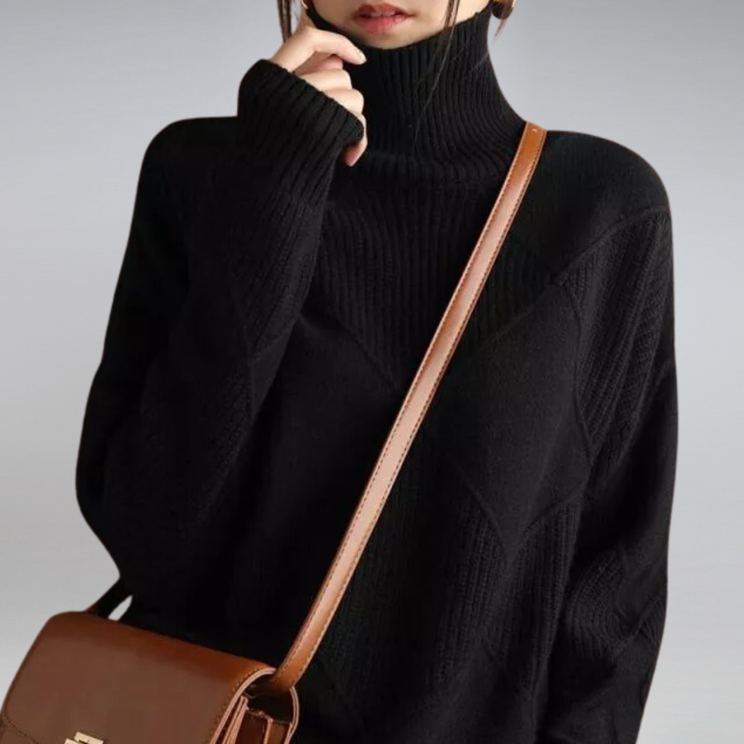 Victoria Textured Geometric Turtleneck Knit Sweater