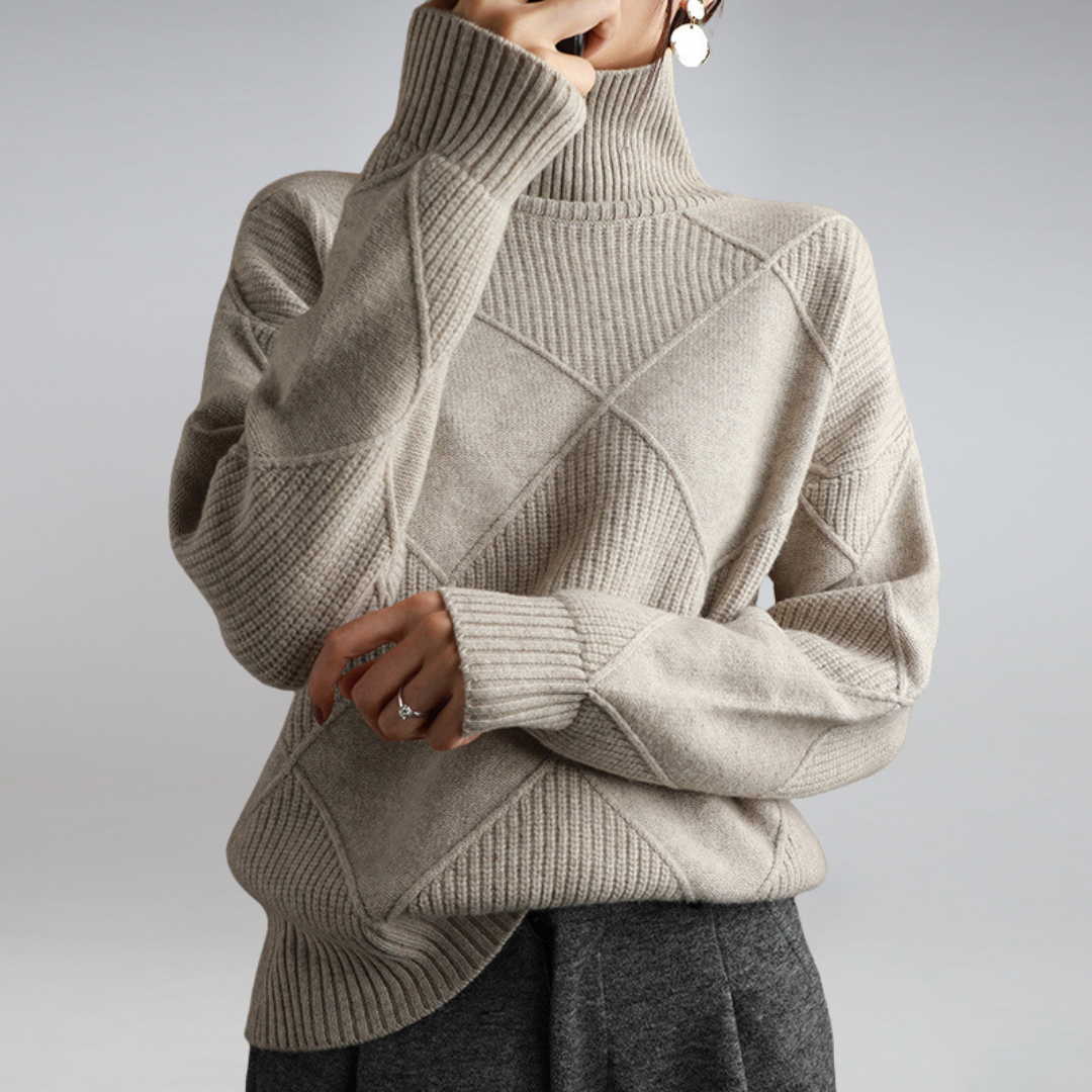 Victoria Textured Geometric Turtleneck Knit Sweater
