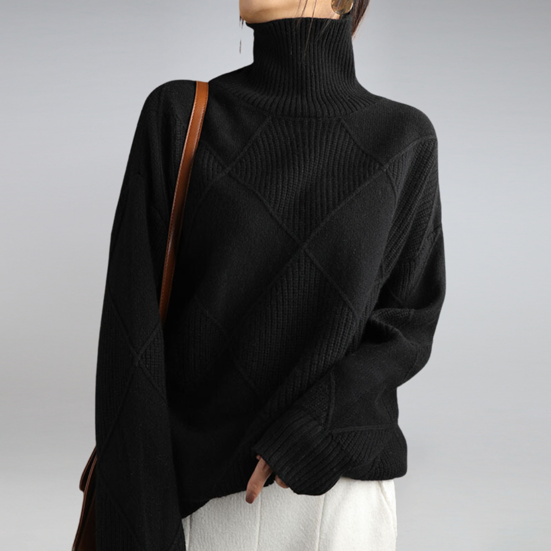 Victoria Textured Geometric Turtleneck Knit Sweater