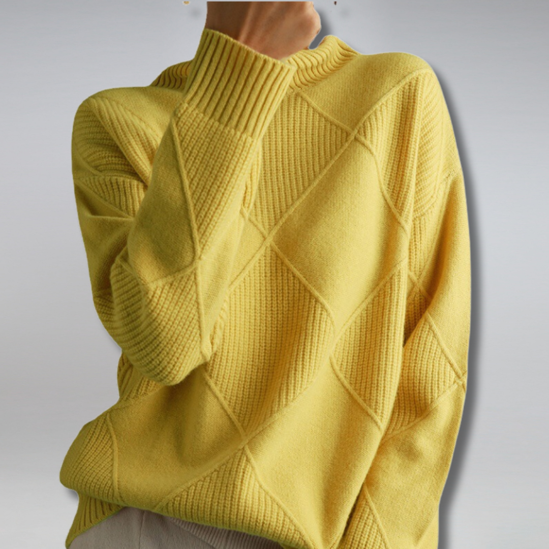 Victoria Textured Geometric Turtleneck Knit Sweater
