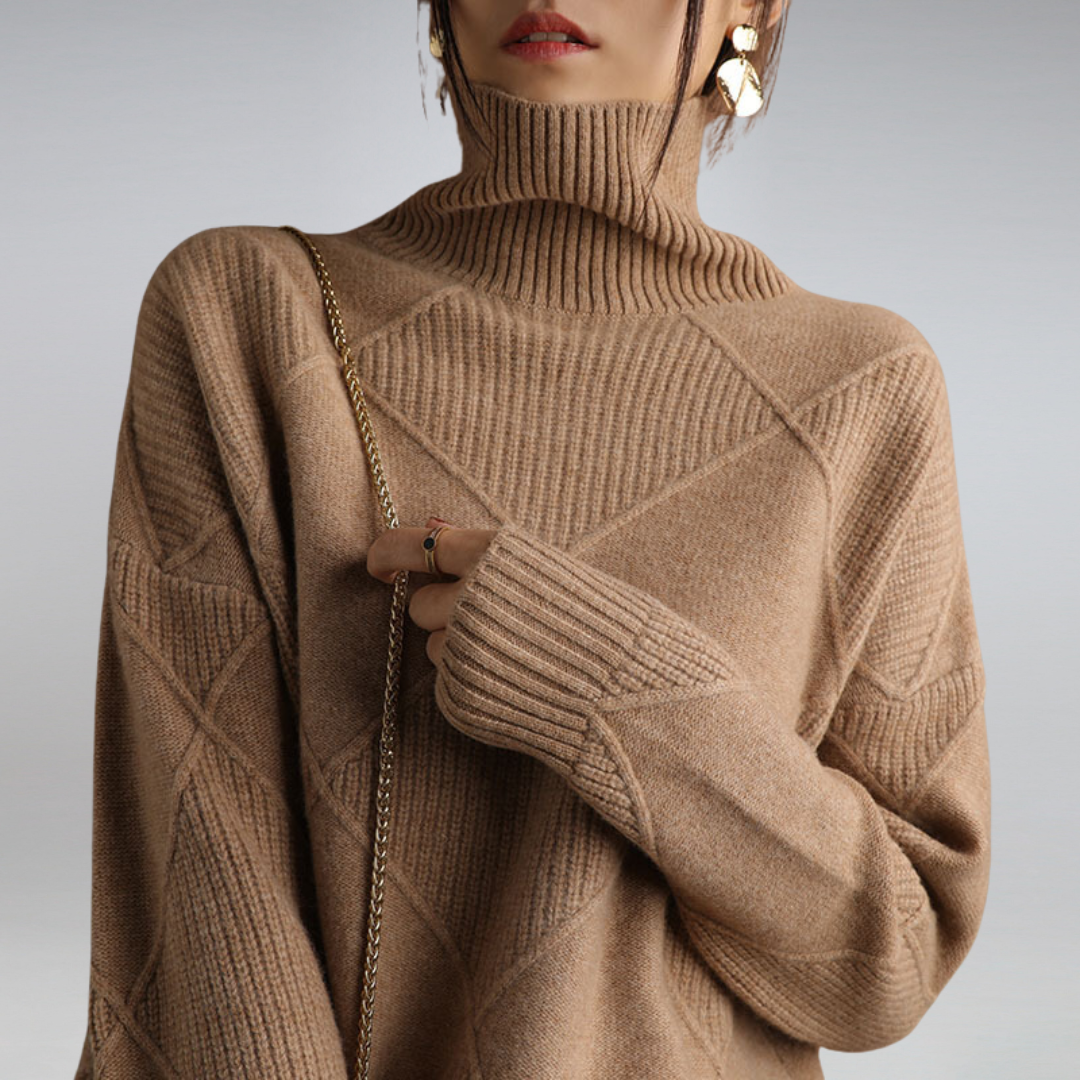 Victoria Textured Geometric Turtleneck Knit Sweater
