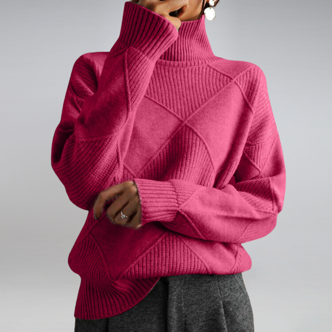Victoria Textured Geometric Turtleneck Knit Sweater