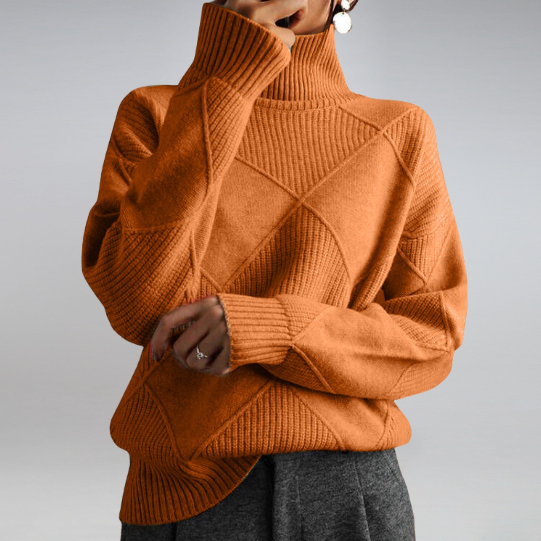 Victoria Textured Geometric Turtleneck Knit Sweater