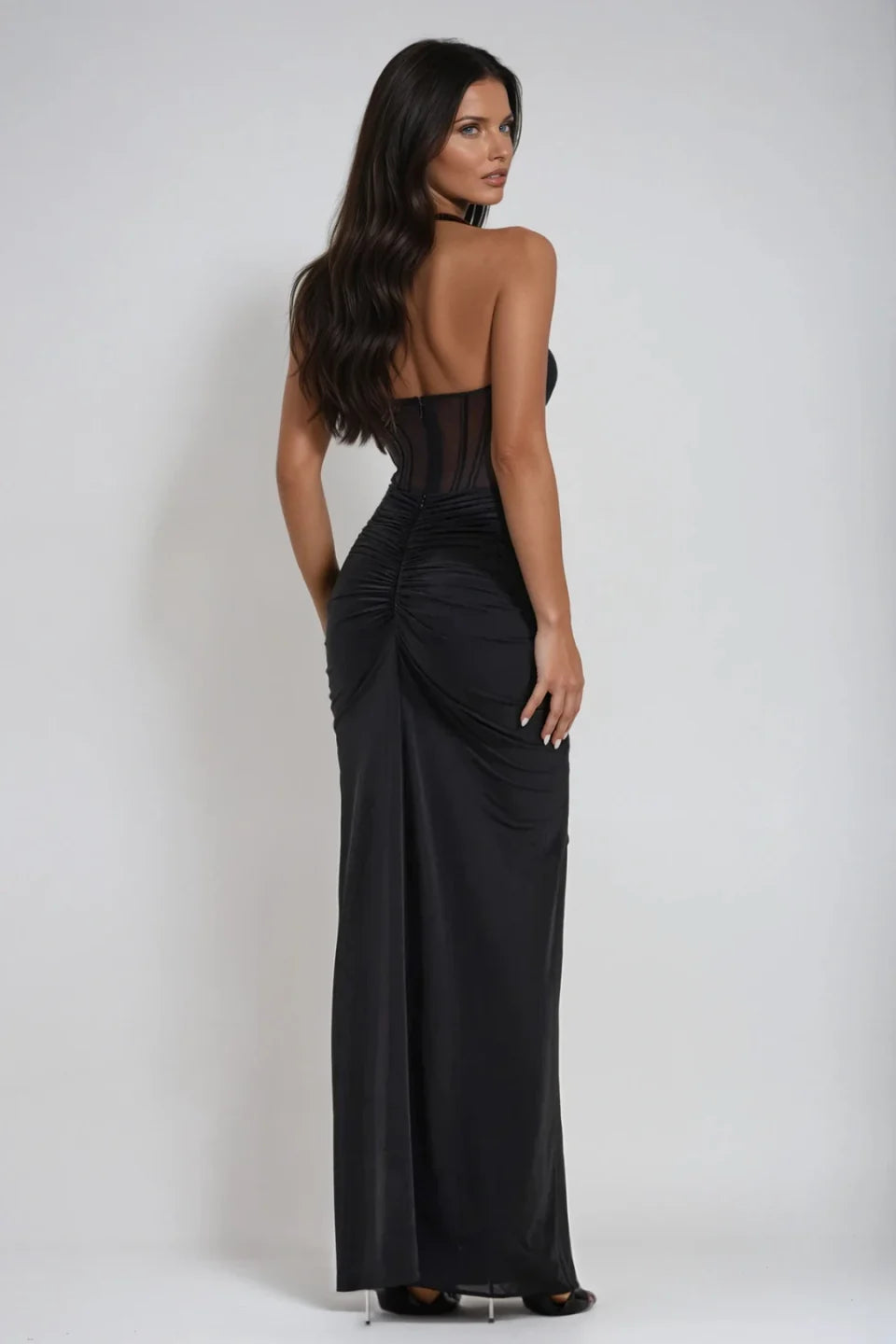Virelli Halter Mesh Corset Evening Maxi Dress