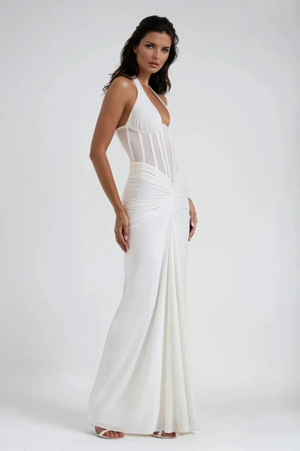 Virelli Halter Mesh Corset Evening Maxi Dress – Melavore
