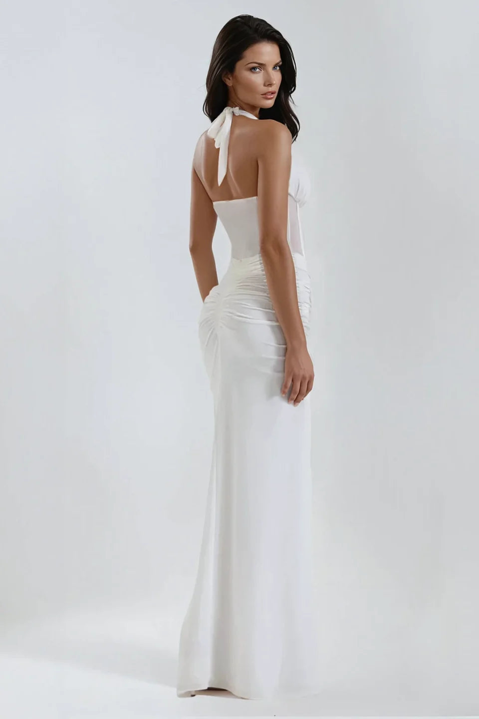 Virelli Halter Mesh Corset Evening Maxi Dress