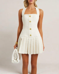 Vivienne Chic Halter Pleated Mini Dress