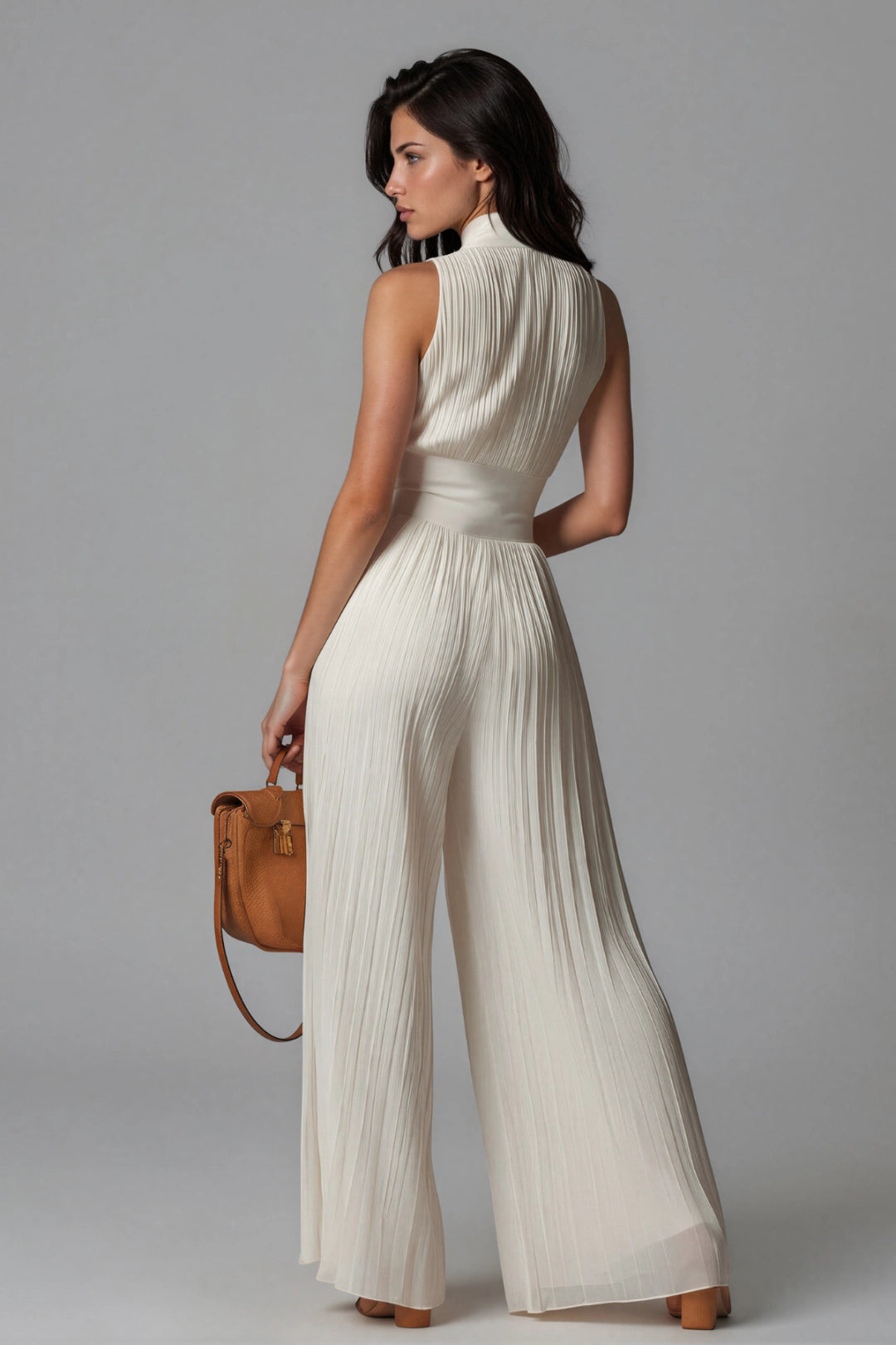Vivienne Pleated Zip-Front Wide-Leg Jumpsuit