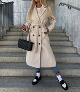 Women's Elegant Warm Long Double Breasted Winter Coat with Belt Classic Look | Ideal for Autumn/Winter 1