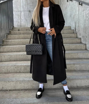 Women's Elegant Warm Long Double Breasted Winter Coat with Belt Classic Look | Ideal for Autumn/Winter 3