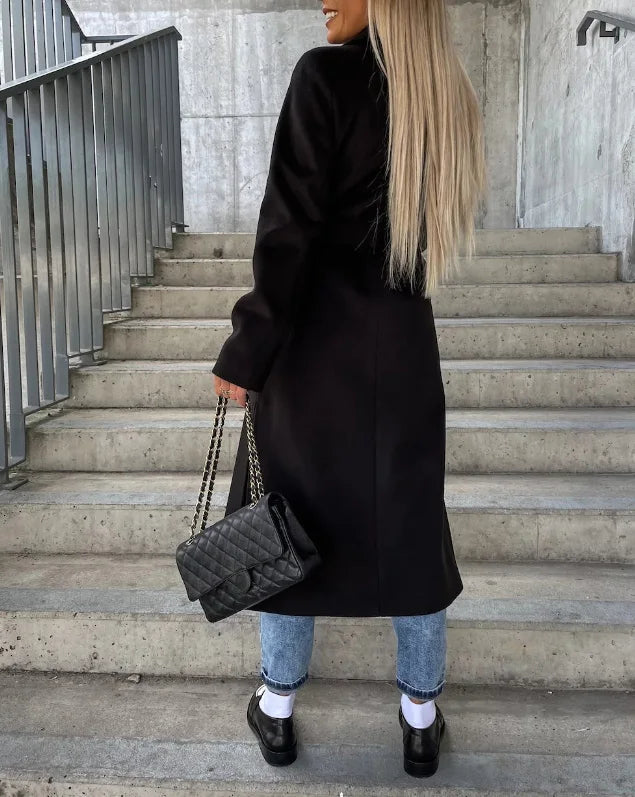 Women's Elegant Warm Long Double Breasted Winter Coat with Belt Classic Look | Ideal for Autumn/Winter 5