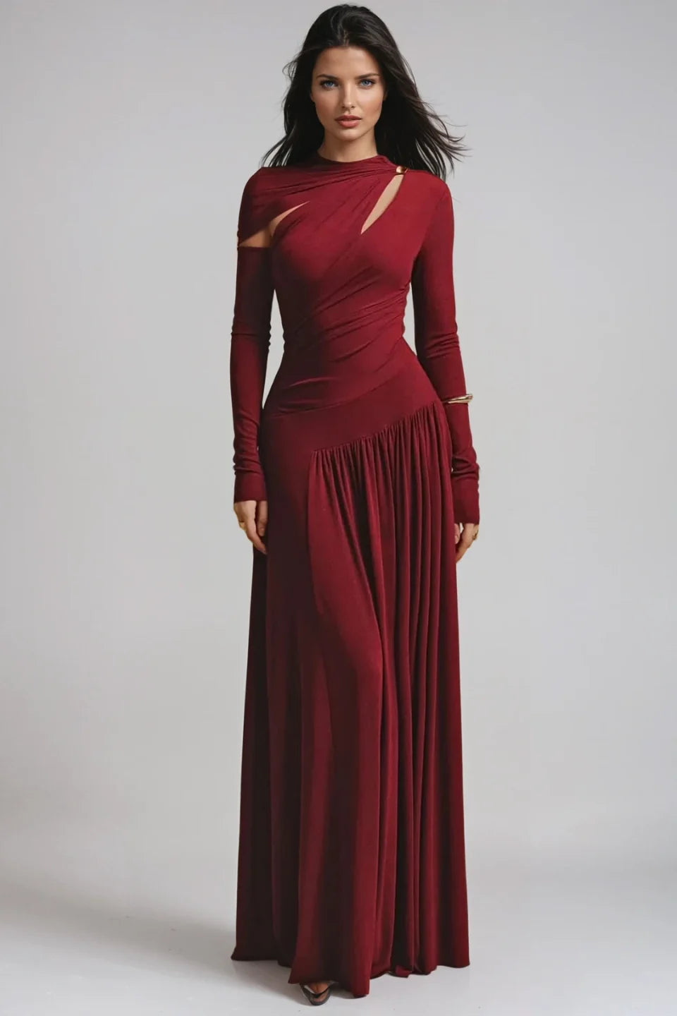 Zarela Asymmetric Cut Out Ruched Maxi Dress