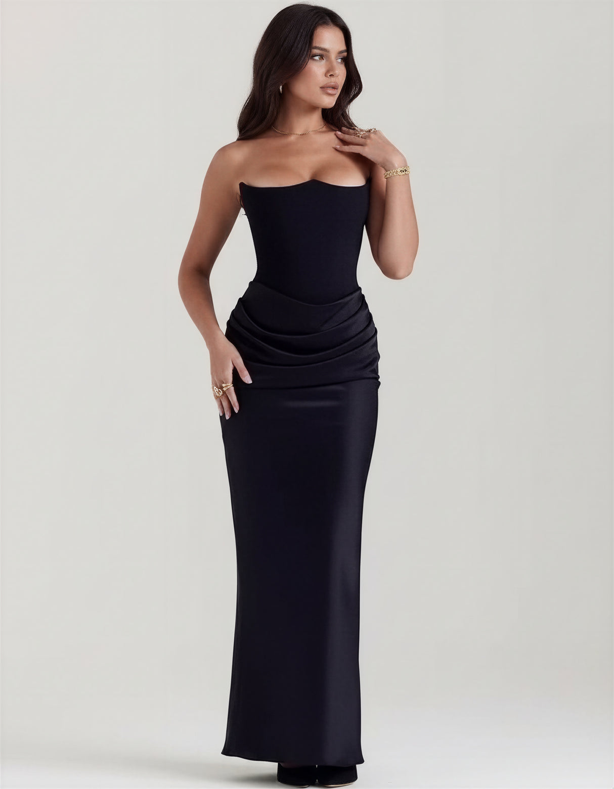 Elara Satin Draped Maxi Dress