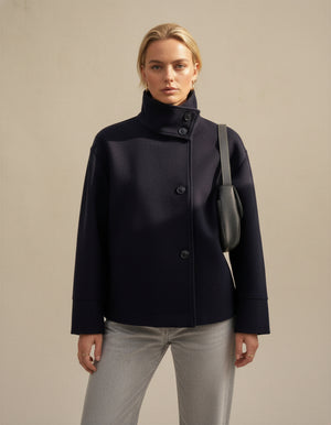 Structured Button-Up Wool Blend Jacket