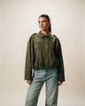 Women's Boxy Cropped Jacket in Olive Suede